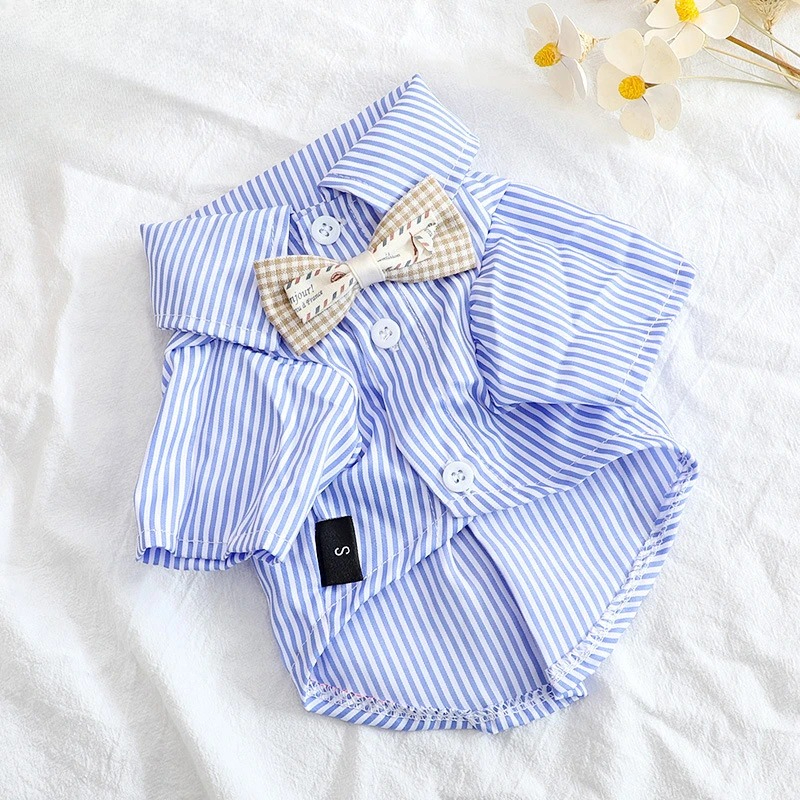 Summer Clothing Wholesale - Pet Dog Clothes Bowknot Striped Shirts