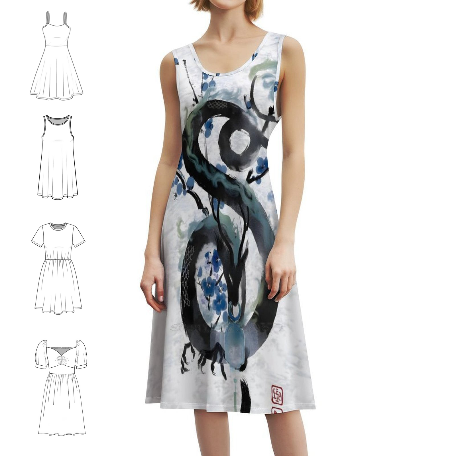 Japan Summer Clothing Women - Japanese Blue Night Dragon Ink Wash