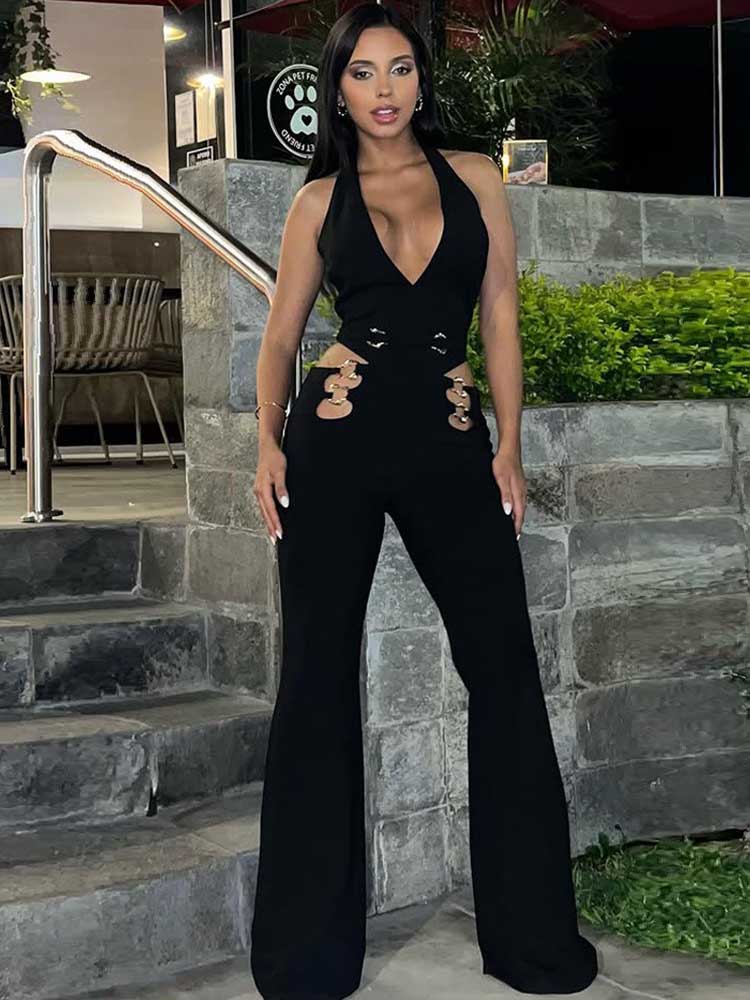 Summer Clothing Wholesale - Halter Neck Jumpsuit Wide Leg Women