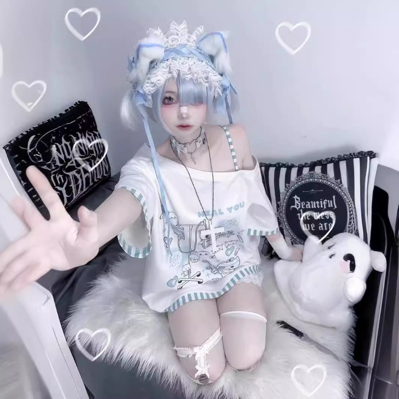Anime Y2k Cartoon Kawaii Cat P - Japan Summer Clothing Women บทวิจารณ์และราคา