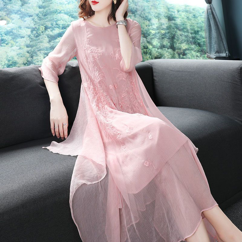 Elegant O-Neck Spliced Gauze E - Summer Gauze Clothing บทวิจารณ์และราคา