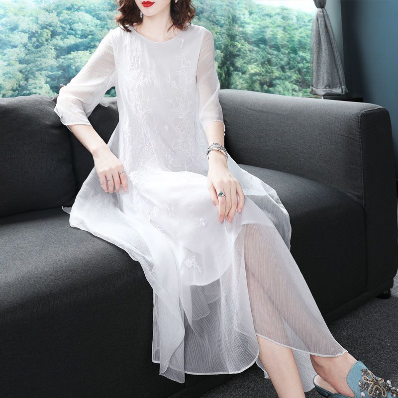 Elegant O-Neck Spliced Gauze E - Summer Gauze Clothing บทวิจารณ์และราคา
