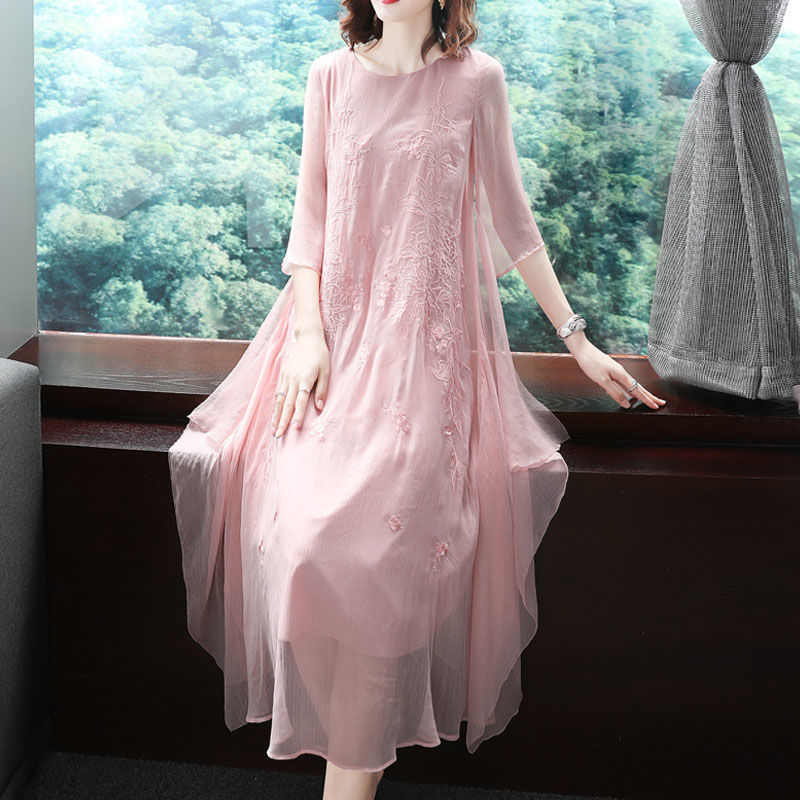 Elegant O-Neck Spliced Gauze E - Summer Gauze Clothing บทวิจารณ์และราคา