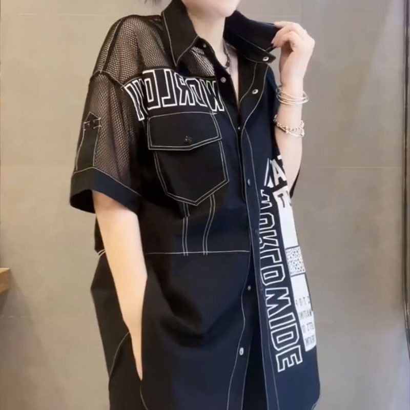 Casual Letter Printed Loose Bl - Summer Gauze Clothing บทวิจารณ์และราคา