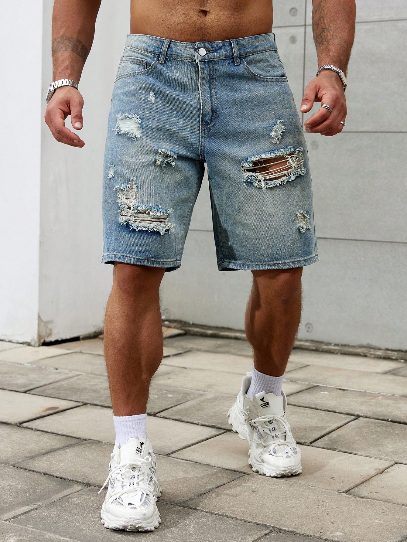New Fashion Mens Ripped Short  - Summer Clothing Brands บทวิจารณ์และราคา