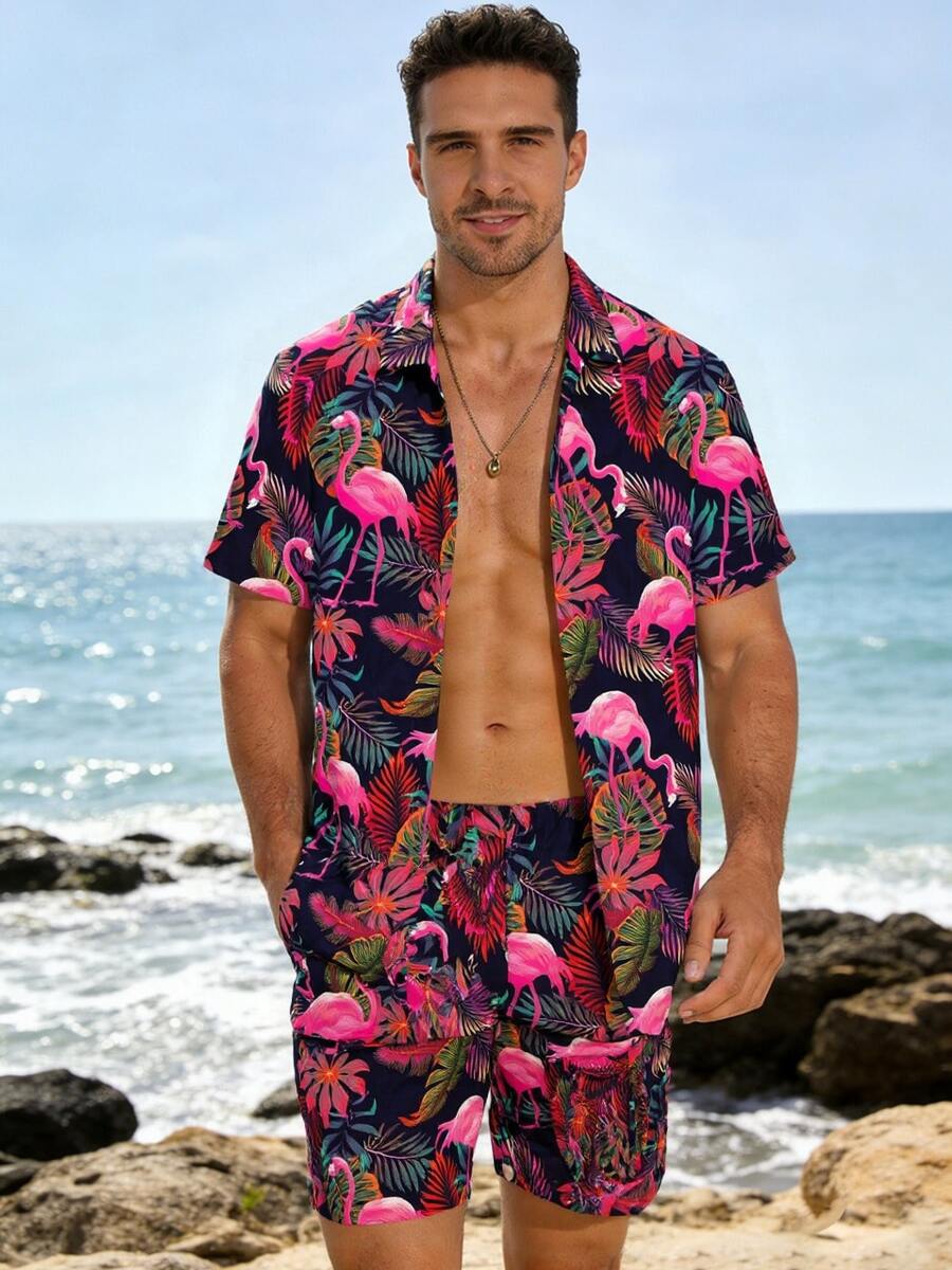 Mens Hawaiian Shirt And Shorts - Beach Shirt Hawaiian บทวิจารณ์และราคา