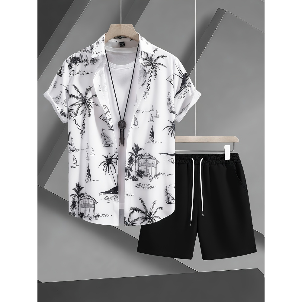 Summer Man Set Coconut Tree Fr - Beach Shirt Hawaiian บทวิจารณ์และราคา