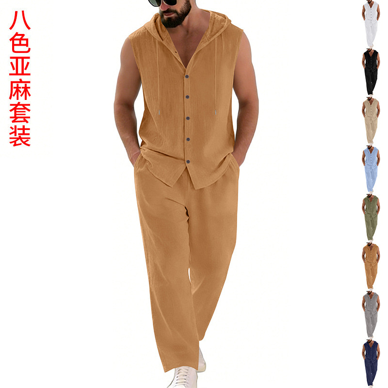 Men's Casual Linen Suit Hooded - Summer Clothing Us บทวิจารณ์และราคา