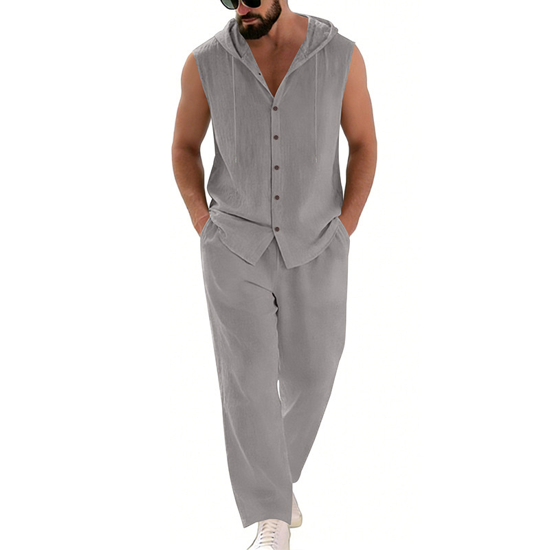 Men's Casual Linen Suit Hooded - Summer Clothing Us บทวิจารณ์และราคา