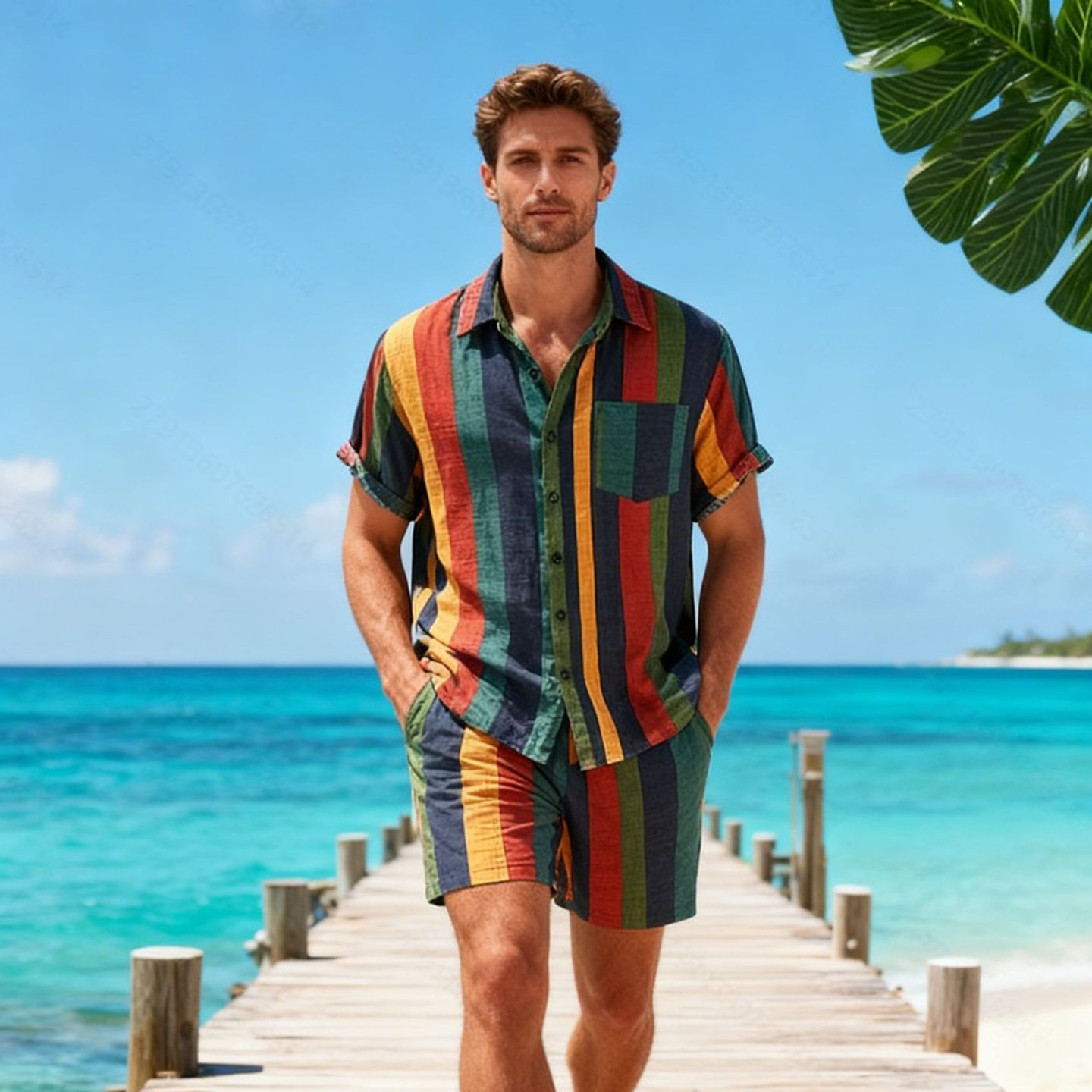 Summer Men's 2 Piece Set, Colo - Beach Shirt Hawaiian บทวิจารณ์และราคา