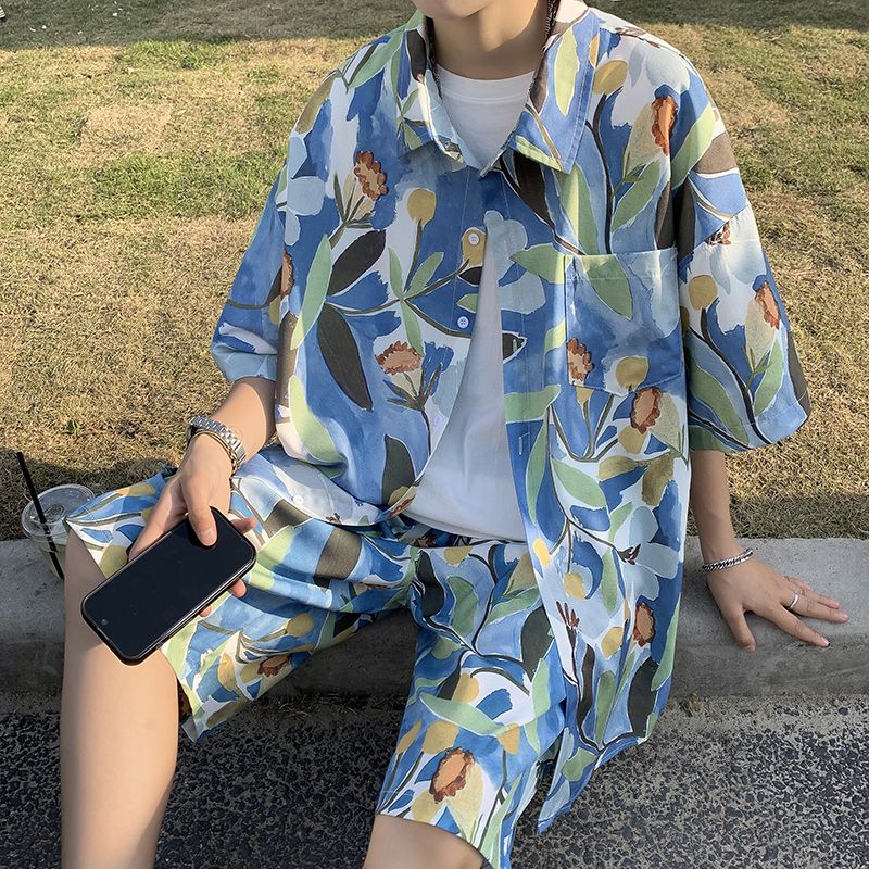 Ice Silk Floral Short Sleeve M - Beach Shirt Hawaiian บทวิจารณ์และราคา