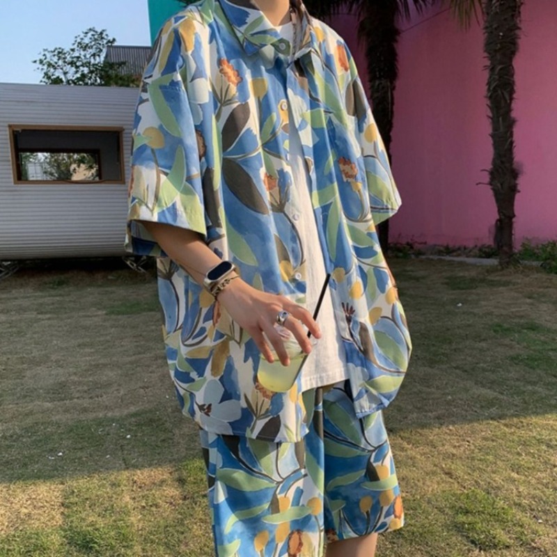 Ice Silk Floral Short Sleeve M - Beach Shirt Hawaiian บทวิจารณ์และราคา
