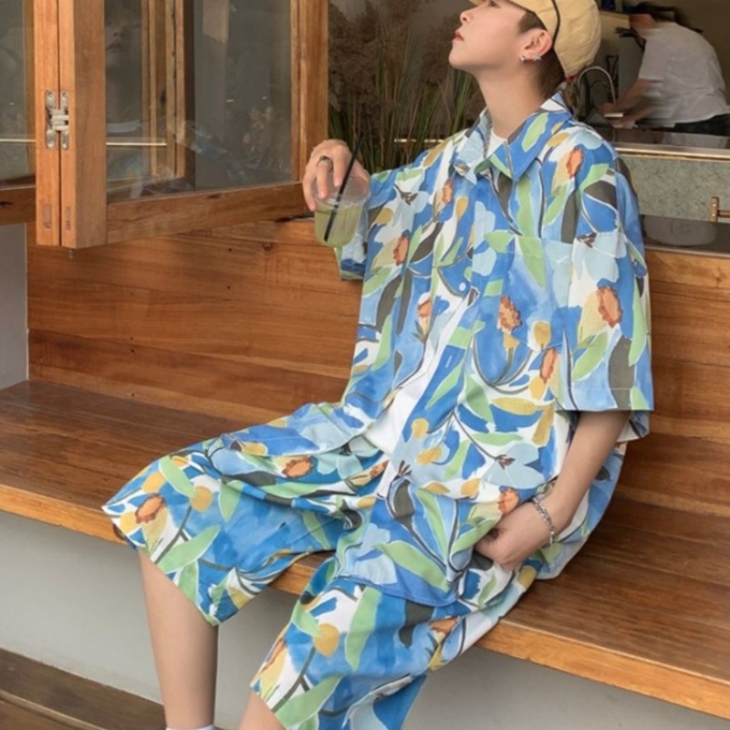 Ice Silk Floral Short Sleeve M - Beach Shirt Hawaiian บทวิจารณ์และราคา
