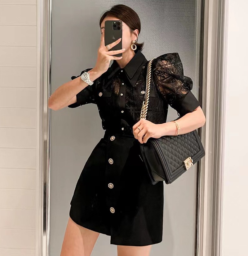 Black Sexy Lace Short Sleeve S - Summer Clothing Old Money บทวิจารณ์และราคา