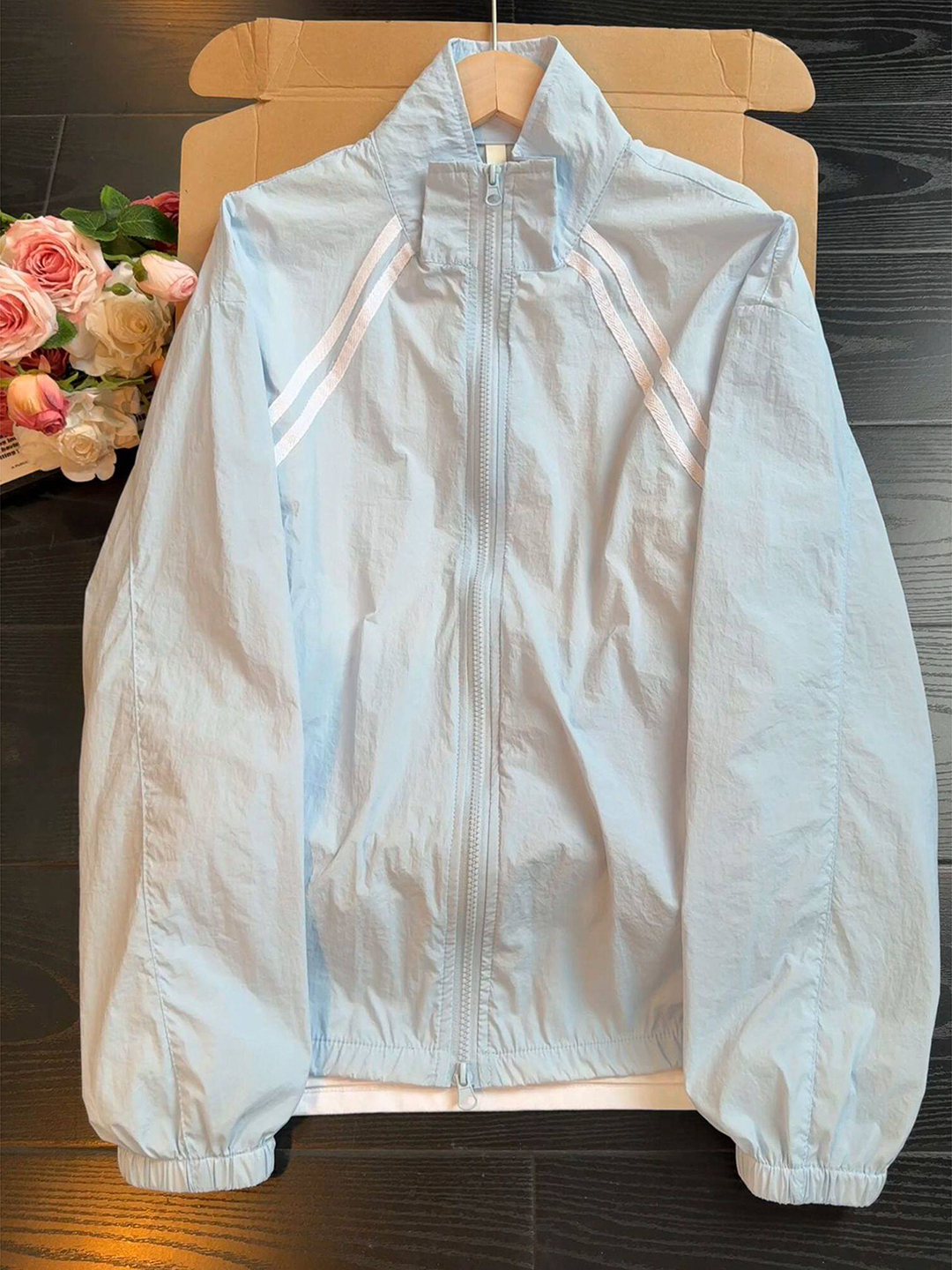 Light Blue Striped Stand Colla - Summer Light Clothing บทวิจารณ์และราคา
