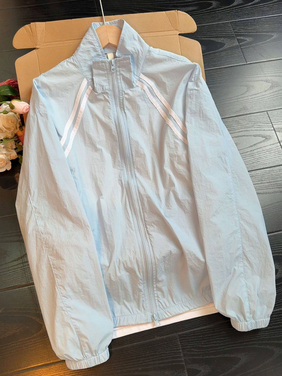 Light Blue Striped Stand Colla - Summer Light Clothing บทวิจารณ์และราคา