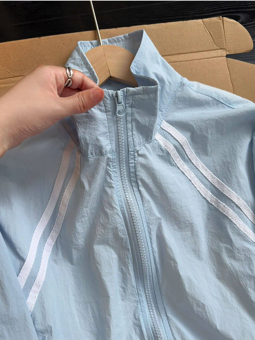 Light Blue Striped Stand Colla - Summer Light Clothing บทวิจารณ์และราคา
