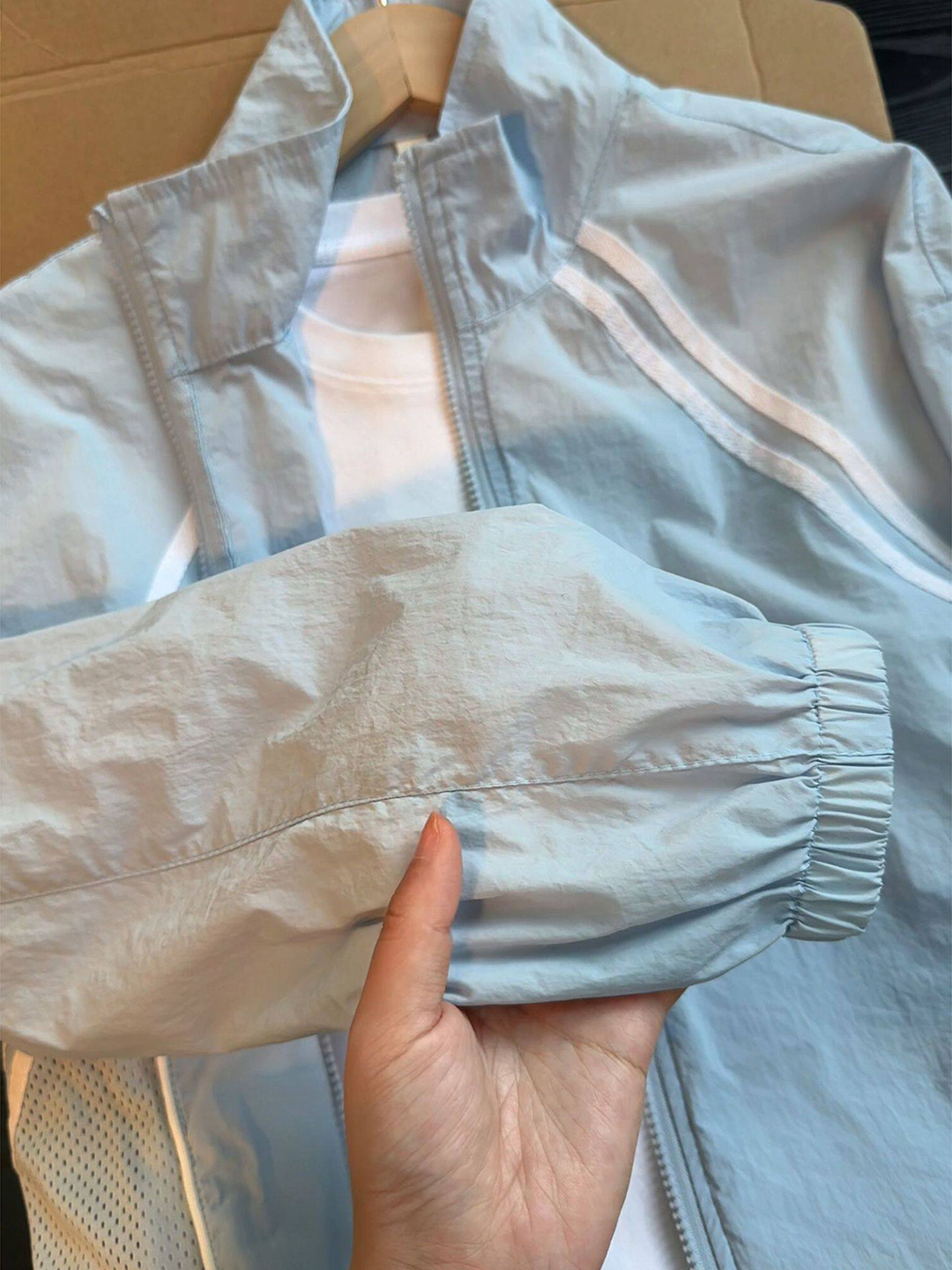 Light Blue Striped Stand Colla - Summer Light Clothing บทวิจารณ์และราคา