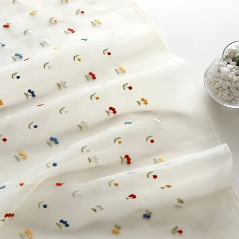 145x50cm White Fruit Embroider - Summer Gauze Clothing บทวิจารณ์และราคา