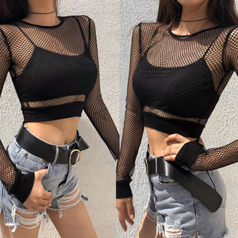 Sexy Black Hollow Out Mesh Fem - Summer Clothing Old Money บทวิจารณ์และราคา
