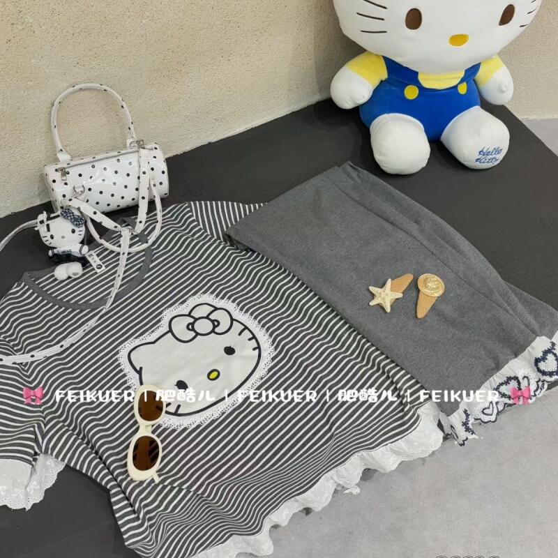 Summer New Hello Kitty Striped - Summer Clothes บทวิจารณ์และราคา