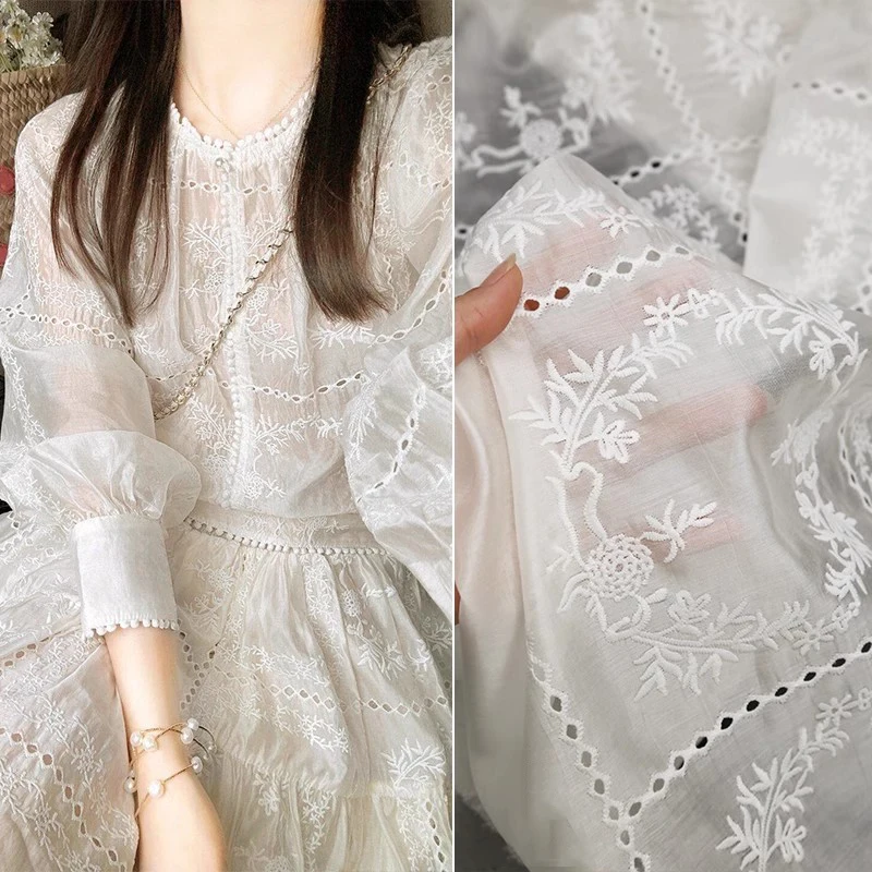 Hollow Embroidery Flower Fabri - Summer Gauze Clothing บทวิจารณ์และราคา