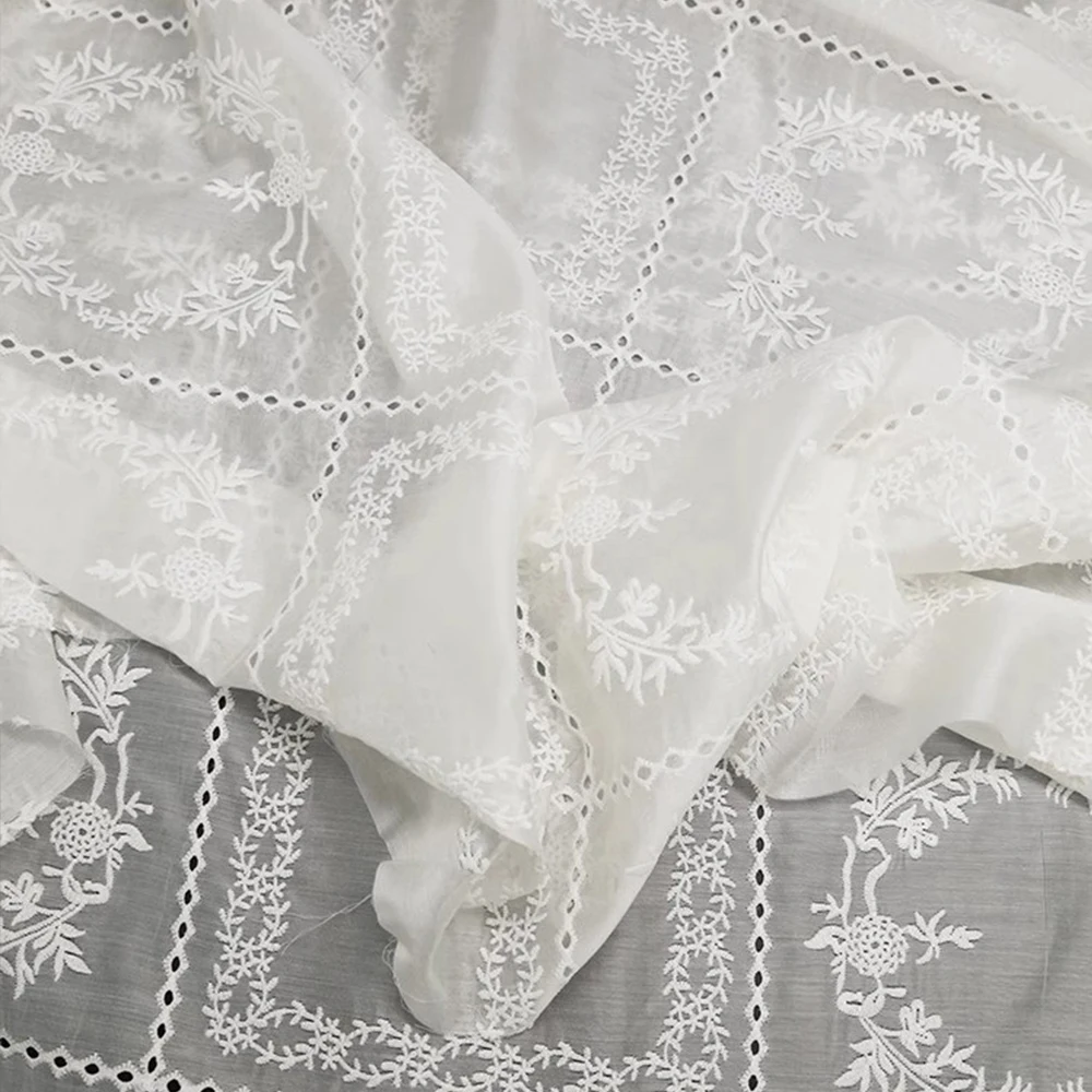 Hollow Embroidery Flower Fabri - Summer Gauze Clothing บทวิจารณ์และราคา