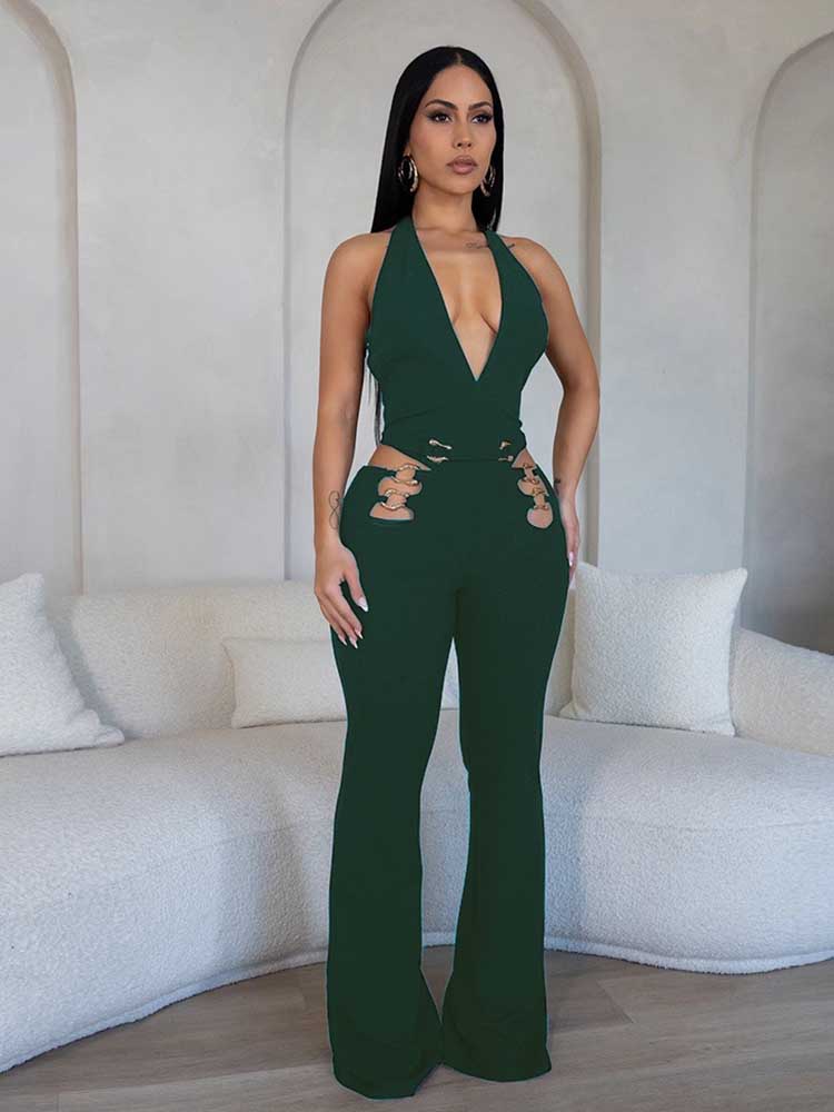 Halter Neck Jumpsuit Wide Leg  - Summer Clothing Wholesale บทวิจารณ์และราคา