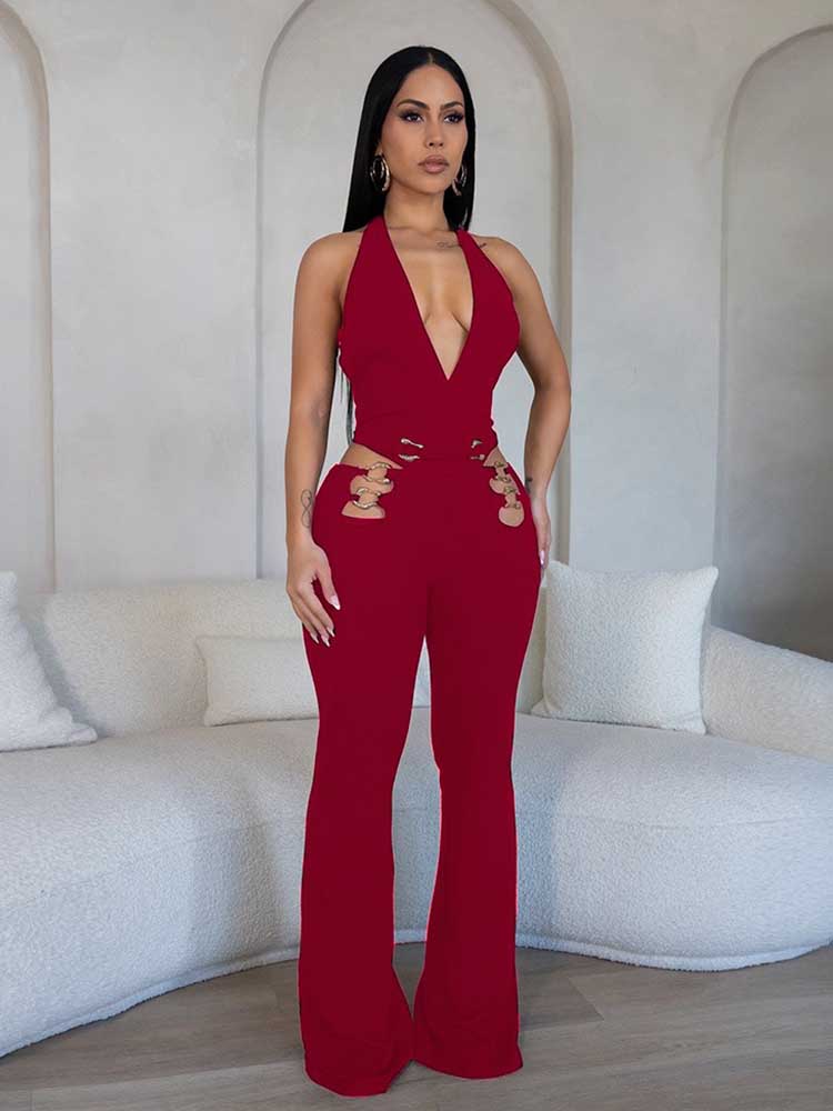 Halter Neck Jumpsuit Wide Leg  - Summer Clothing Wholesale บทวิจารณ์และราคา